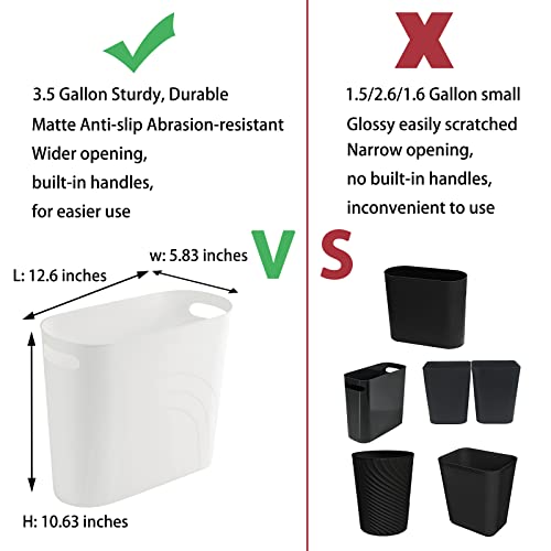 Image of rejomiik Small Trash Can, 3.5 Gallon Slim Garbage Can Plastic Waste Basket with Handles Container Bin for Narrow Spaces Bathroom, Bedroom, Kitchen, Office at Home, White