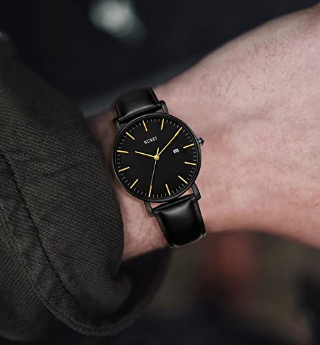 Image of BUREI Men's Fashion Minimalist Wrist Watch Analog Date with Leather Strap