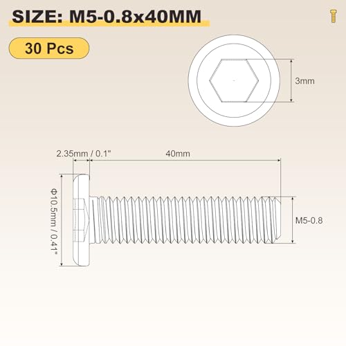 Image of METALLIXITY Flat Head Hex Socket Cap Screws Bolts(M5-0.8x40) 30Pcs, 304 Stainless Steel Hex Socket Furniture Bolts Screws - for Furniture Woodworking Project, Silver Tone