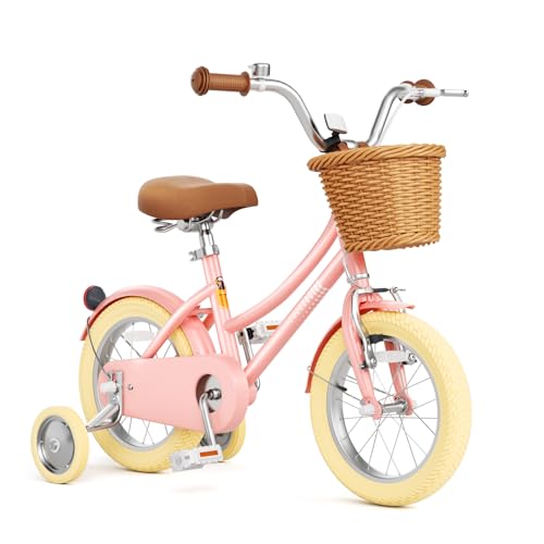 67i Girls Bike with Training Wheels 12/14/16/20 Inch, Toddler Girl Bicycle for Ages 3-12, Bicicleta para Niñas with Basket, Bell, Adjustable Seat & Handlebar, Padded Seat, Chain Guard (Pink, 12 inch)