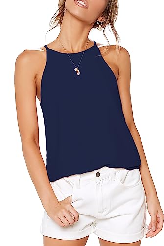 Loukeith Womens Tops Sleeveless Halter Racerback Summer Casual Shirts Basic Tee Shirts Cami Tank Tops Beach Blouses Navy M #TOP1