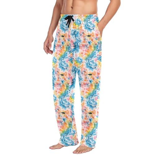Rainbow Tie Dye Pattern Men Cotton Flannel Pajama Pants Mens Lounge Sleep PJ Bottoms S4