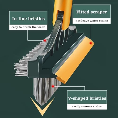 Image of Delamu 3 in 1 Bathroom Cleaning Brush with Wiper- Bathroom Cleaning Brush Long Handle 180 Rotate Toilet Brush Bathroom Tiles Cleaning