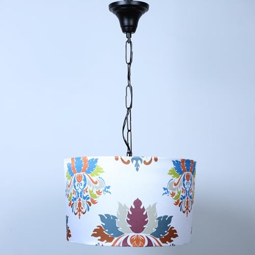 Image of tu casa English Oak L Print Fabric Glow Pendent Light Hanging Lamp for Bedroom, Living Room, Lounge, Office, Gifting Area Without Bulb for Home Decoration (Height - 20 inch)