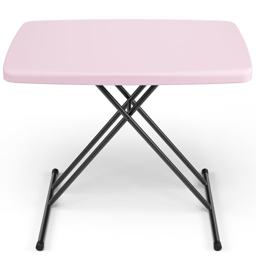 Image of 30in Folding Table, Portable Picnic Table with Adjustable Height, Foldable TV Tray Table & Laptop Desk for Small Spaces, Patio, Camping, BBQ, No Assembly Needed, Pink