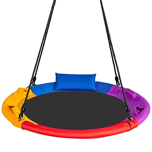 Columpio de árbol con Cojines y Asas, Columpio para niños con Cuerda Ajustable de 100 – 180 cm, Columpio Nido de hasta 150 kg, para niños y Adultos, Columpio para Interior y Exterior, Multicolor