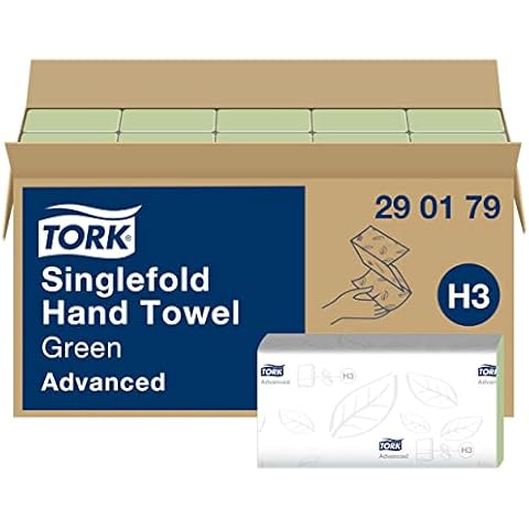Tork Singlefold Paper Hand Towels 290179 - H3 Advanced Folded Paper Towels for Commercial Dispensers - Absorbent, Tear Resistant, 2-Ply, Green - 15 x 250 Sheets Cover