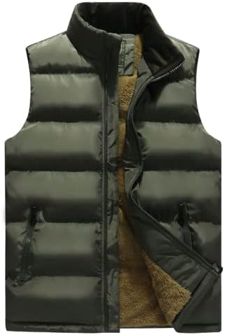 Msmsse Men's Outerwear Vests Casual Winter Outdoor Padded Puffer Vest for Men 01 Army Green L