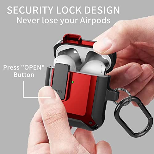 OTOPO Protective Cover with Cleaning Pen, Compatible with Apple Airpod 1/2 Case, Shockproof Rugged Shell for iPods Case (Black/Red) - Image 3