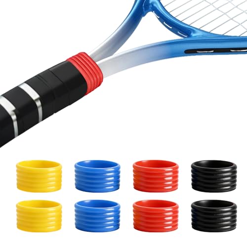 8 Stück Gummi Ring,Griffband Tennisschläger,Tennisschläger Bandschläger Fix Ringe,Anti-Rutsch-Band,Silikon-Handgriff Fix Ringe Stretchy, Badminton,Paddle Tennis,Pickleball,Squashschläger(4 Farben)