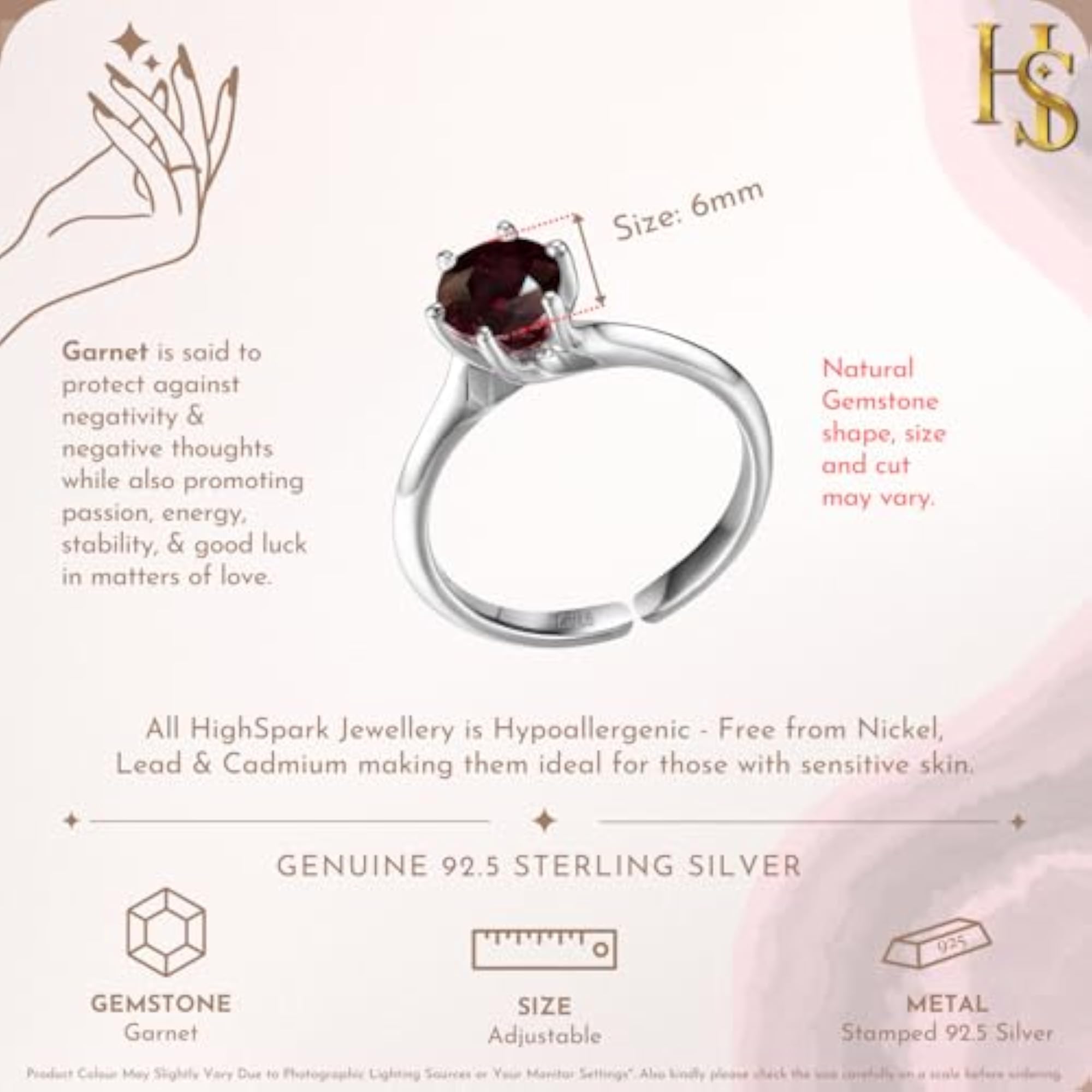 925 Silver Martini Style Real Gemstone Ring for Women, Adjustable