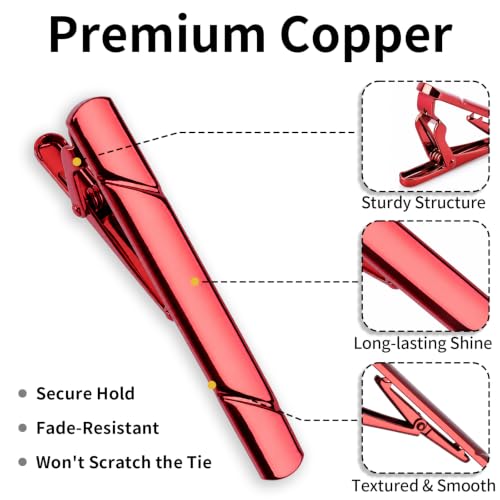 Image of MOWPOG 6 Pcs Tie Clips for Men, Tie Bar Pins Tacks with Gift Box | Copper, Shiny & Glossy, for Father, Husband, Boyfriend, Business, Wedding, Suit Accessories, Easy to Open, Won't Fade /Scratch