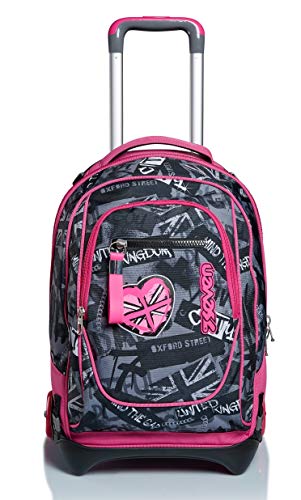 Sac à dos à roulettes Seven New Tech Keep Flag rose pour l école