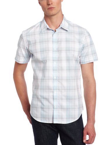 Calvin Klein Men's Short Sleeve YD Large Heather Plaid Dobby Shirt