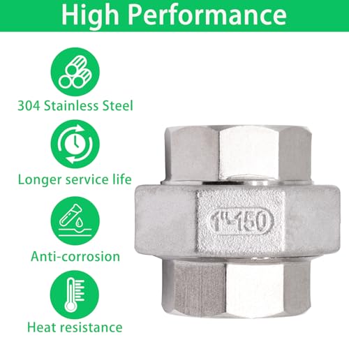 Image of 1Pcs 304 Stainless Steel Union, 1 inch NPT Female to 1 inch NPT Female Thread Cast Pipe Fitting Hex Head for Industrial, Class 150