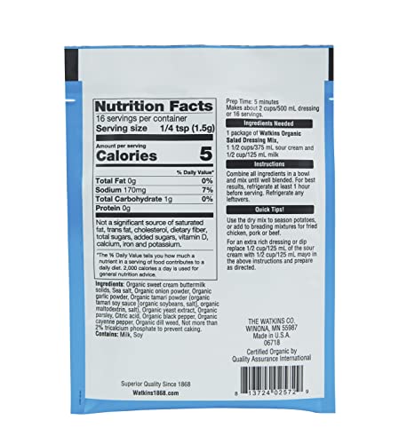 Image of Watkins Organic Ranch Salad Dressing Mix, 0.85 oz. Packets, 12-Pack