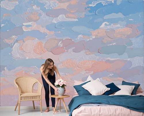 Papier peint ciel abstrait 3D paysage bleu rose pour salon et bureau - 7