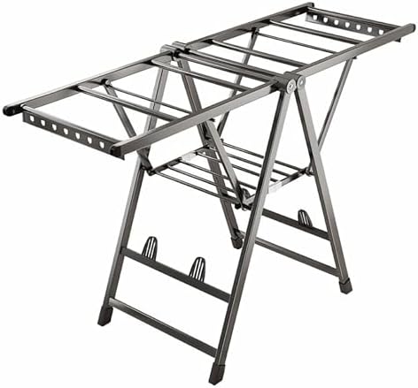 2-Level Folding Clothes Drying Rack – Adjustable Winged Steel Laundry Airer with Hanger Arms & Shoe Rack, Versatile Freestanding Indoor/Outdoor Drying Stand