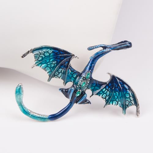 Image of ZORZA 2Pcs Vintage Enamel Dragon Brooch Pin Rhinestone Pterosaur Flying Dragon Brooch Cartoon Style Animal Brooch Personalized Wings Dragon Badge for Hats Collars and Bags(Green+Blue)