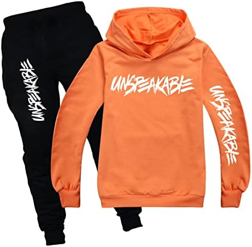 Unspeakable Kids Boys Hoodie + Pants Long Sleeve Sweatshirt Set 2 Piece Orange Casual Sweatshirt Set 6-13 Years
