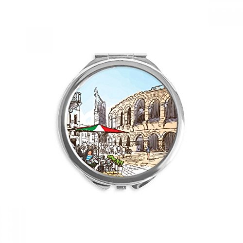 Miroir rond Colisée motif architecture italienne de qualité avec boîtier compact multicolore