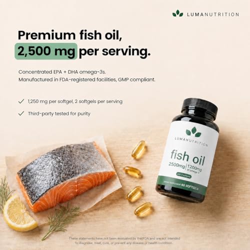 Image of Luma Nutrition Omega 3 Fish Oil Supplement 2500mg - 60 Softgels (Pack of 3)