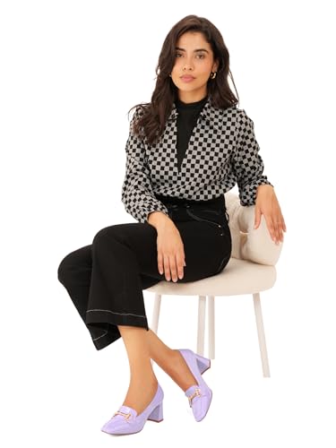 Image of Womens Mid Block Chunky Heeled Loafers Closed Square Toe Patent Leather Comfortable Slip On Pumps Metal Chain Basic Classic Casual Work Office Dress Shoes 2.8 Inches Heels