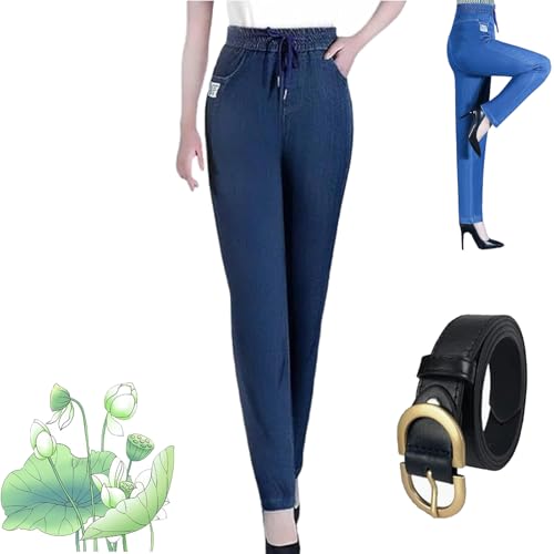 ComfiJeans - High Waist Ultra-Stretch Mom Jeans, Lightweight Stretch Pants, Drawstring Elastic Waist Jeans