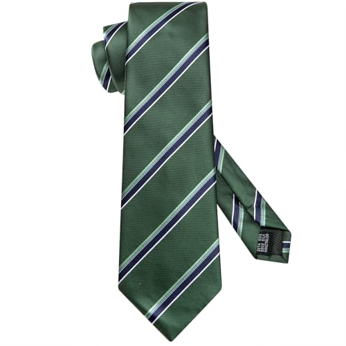 Image of Dubulle Mens Paisley Blue Green Striped Tie and Handkerchief Cufflinks Tie Set for Men Wedding Business Formal