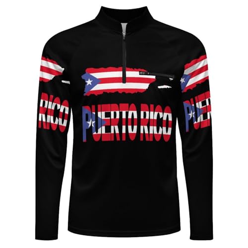 Puerto Rico Map Flag Men's Rash Guard Long Sleeves Quick Dry Fishing Workout Shirts with Zipper4