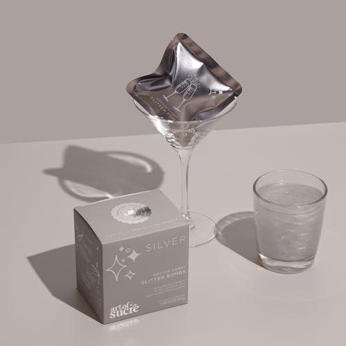 Image of Art of Sucre Silver Cotton Drink Candy Glitter Bombs, Edible Glitter, Drop into Drinks, 4 Pieces