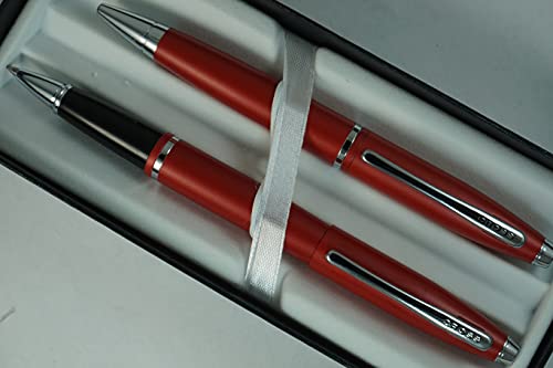 A.t. Cross Cross Matte Deep Red With, Polished Chrome Appointments And Signature Mid Band Calaise Selectip Black Gel Ink Rollerball Pen Ballpoint Set. A Great Gift Anyone Any Occasion #TOP2