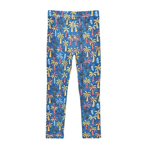 senya Girls Printed Leggings Yoga Pants Blue Colorful Palm Trees for Kids in 4t to 10 Years, 4T2