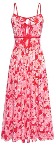 GRACE KARIN Women's 2025 Summer Casual Floral Boho Dress Spaghetti Strap Flowy Beach Maxi Dresses
