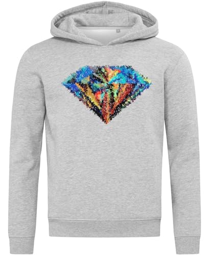 Sweat à capuche en coton mélangé gris avec design Diamond Art abstrait premium