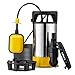 Wiltec 3 in 1 Flachsauger Tauchpumpe Edelstahl 850 W, Schmutzwasserpumpe 15000 l/h, Flachwasserpumpe mit Schwimmer, Flachsaugpumpe für Keller