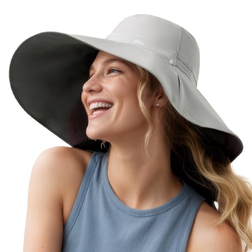 BENEUNDER Reversible Wide Brim Sun Bucket Hats UPF50+ UV Protection Foldable for Women Outdoor Beach Vacation Travel Gray