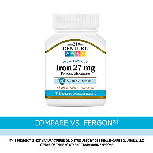 21St Century Iron 27 Mg Ferrous Gluconate Tablets, 110Count #TOP2