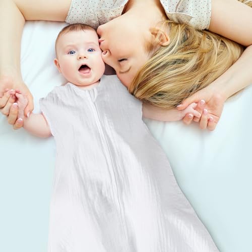 Image of david's kids Muslin Cotton Baby Sleep Sack 12-18 Months, 2 Pack 100% Cotton Sleeping Bag for Summer, TOG 0.5 Baby Wearable Blankets with 2-Way Zipper, Soft Sleep Sack for Newborn Infant, White & Blue