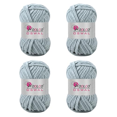Image of Yankie Chenille Supersoft Velvet Yarn, Plushie & Blankie Yarn for Crochet, Knitting, Amigurumi & DIY Crafts (Grey, Pack of 4)