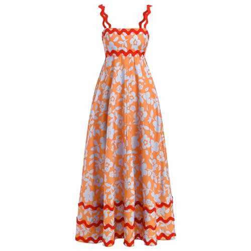 Image of IDOPIP Womens Summer Casual Dress Beach Floral Maxi Dress Elegant Spaghetti Sleeveless Smocked Sundress Weeding Guest Dress