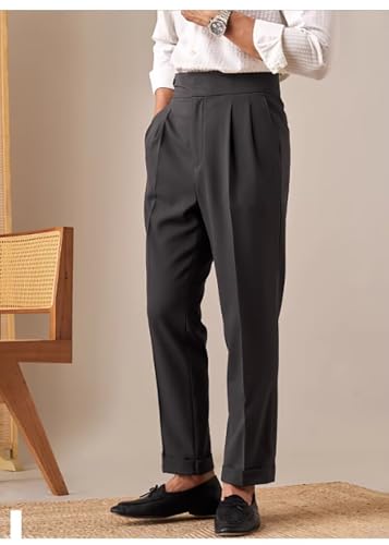 Mens Dress Pants Slim Fit Stretch Pants Pleated Flat Front Office Business Trousers4