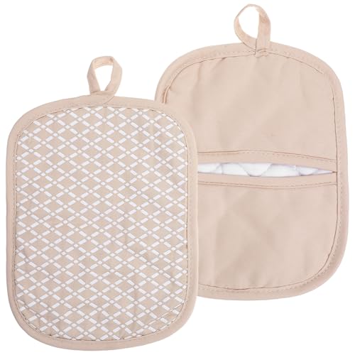 2 Pcs Silicone Pot Holders, Heat Resistant Oven Mitts with Pocket, Non-Slip Hot Pads for Kitchen Baking & Cooking, Pot Holders Towel Cloth Interior Lining (9.45 x 7 Inch, Milkshake)