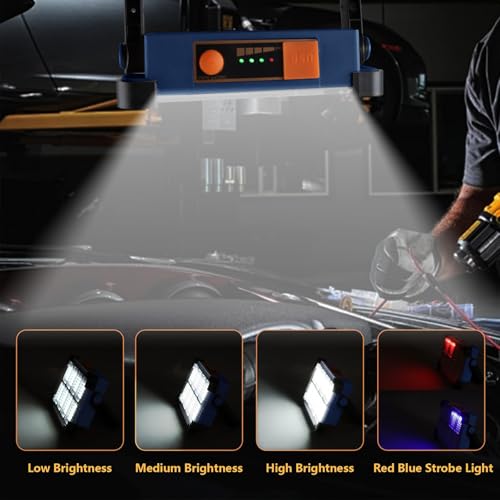 Image of 120W Solar Rechargeable Work Light, 144 LED Portable Flood Light with Stand, IP66 Waterproof 4 Modes LED Job Site Lighting Flashlights for Mechanic Camping Fishing Car Repair(Blue 1 Pack)