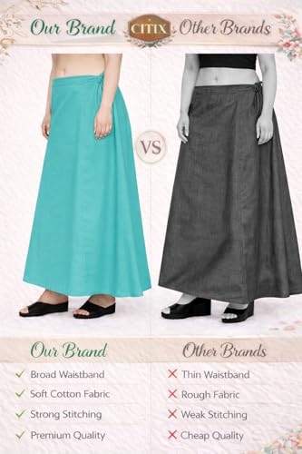 Image of CITIX Pure Cotton Petticoat for Woman Saree | Adujastable Drawstring Waist