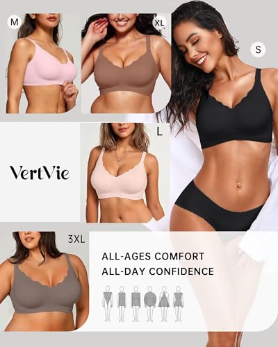 Image of Vertvie Women Seamless Jelly Bras No Underwire Supportive Wireless Push Up Full Coverage Bralette Comfy Scalloped T-Shirt Bra