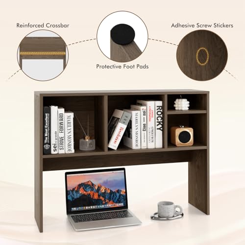 Image of Tangkula Desktop Bookshelf, Countertop Storage Hutch with 4 Shelves for Computer Desk, Desktop 2-Tier Display Rack, Multipurpose Wood Desk Hutch Storage Organizer for Dorm Office Home