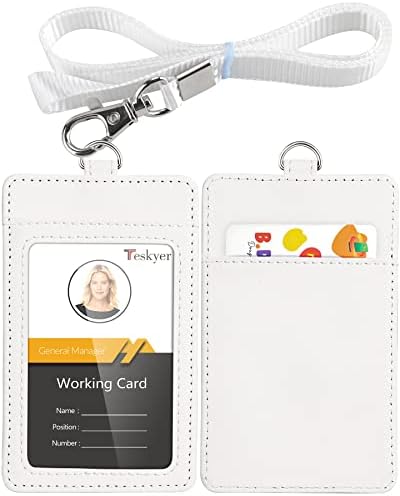 Teskyer Leather Badge Holder with Lanyard for ID Badges, ID Badge Card Holder with Comfortable Lanyard for Office Staffs, Teachers, Students, Medics, Workers, Starry Pattern - White Color