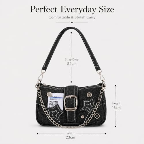 Image of Kawn Denim Shoulder Bag for Women, Canvas Aesthetic Crossbody Bag, Lightweight Hobo Handbags, Retro Messenger Bag for Teen Girls, Casual Style Jeans Purse for everyday Use with Zipper Pockets