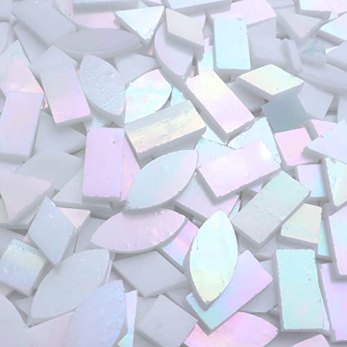 Litmind Iridescent Glass Mosaic Tiles For Crafts, 240 Pieces 5 Shapes Mixed Stained Glass Sheets, Mosaic Kits For Adults (Iridescent White) #TOP4